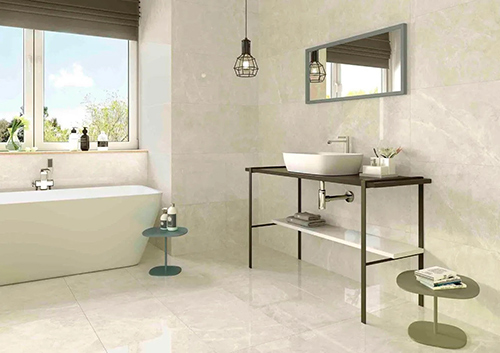 Bathroom with Porcelain Marble Tiles Crepuscolo Cream Polished